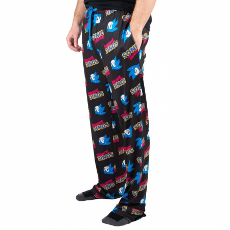 Sonic The Hedgehog Character Head and Text All Over Print Sleep Pants